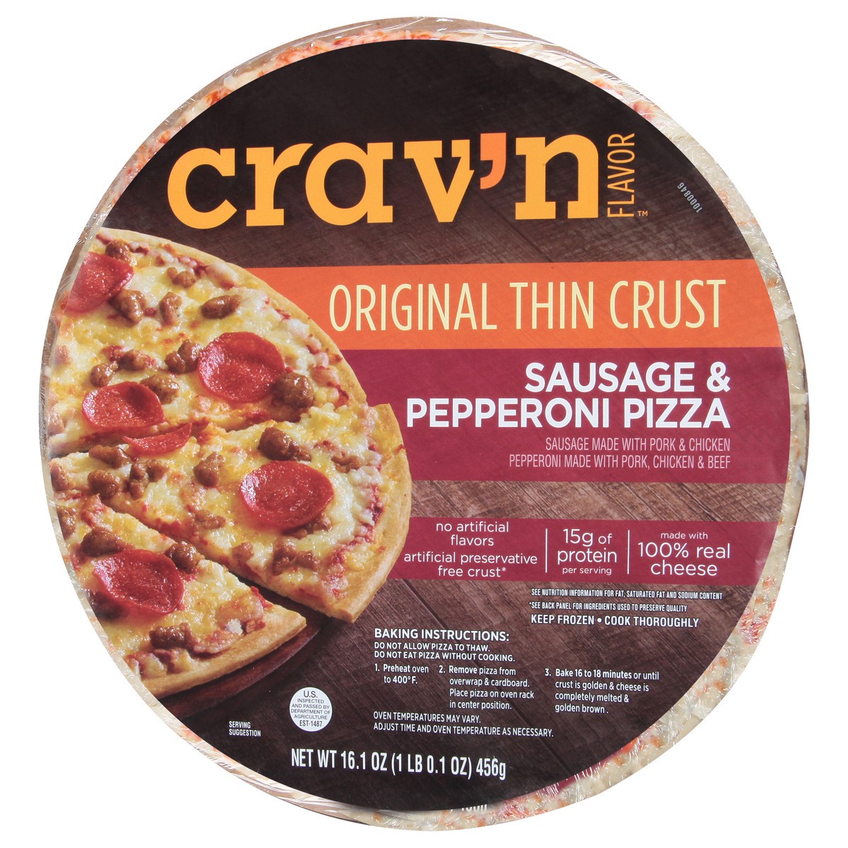 slide 6 of 9, Crav'N Flavor Pizza, Sausage & Pepperoni, Original Thin Crust 16.1 Oz, 16.1 oz