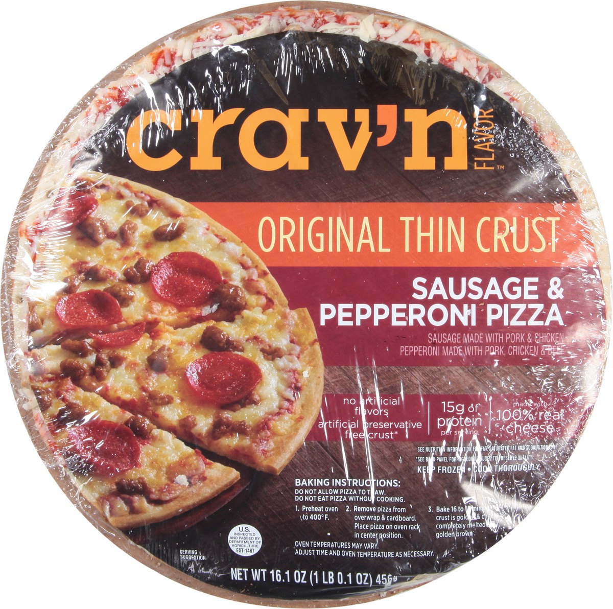 slide 8 of 9, Crav'N Flavor Pizza, Sausage & Pepperoni, Original Thin Crust 16.1 Oz, 16.1 oz