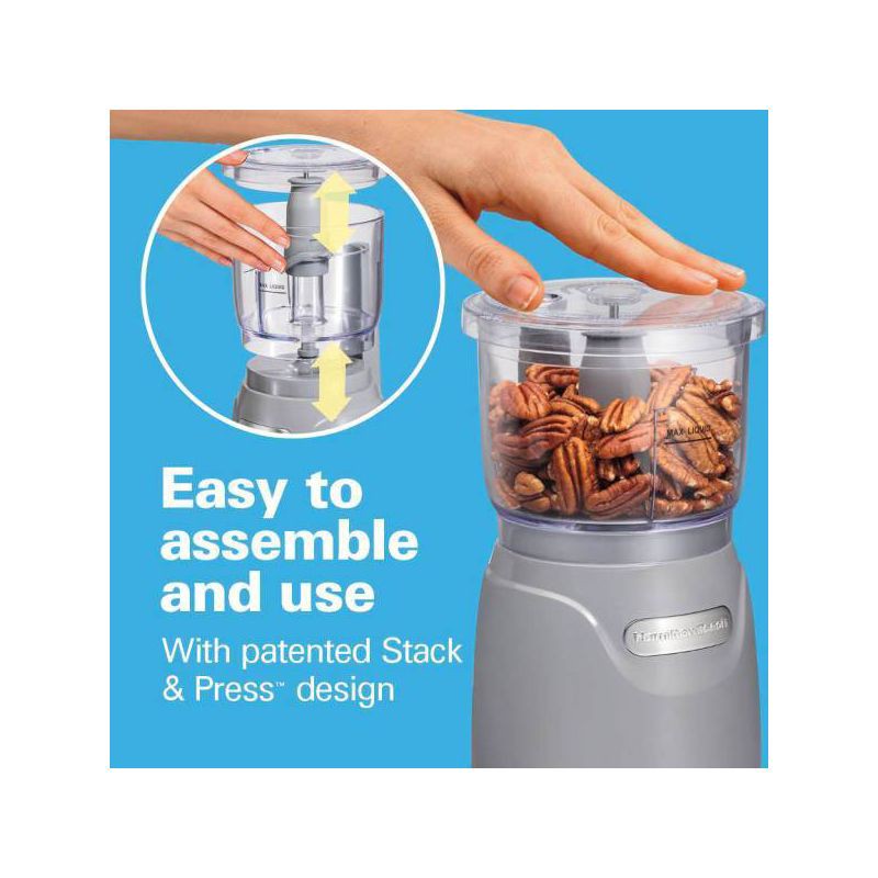 slide 3 of 8, Hamilton Beach 3-Cup Stack & Press Food Chopper - Gray - 72740: Compact Vegetable Processor, Dishwasher-Safe Parts, 1 ct