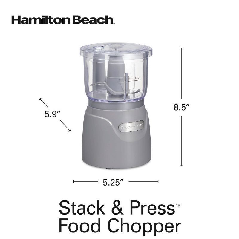 slide 7 of 9, Hamilton Beach 3-Cup Stack & Press Food Chopper - Gray - 72740: Compact Vegetable Processor, Dishwasher-Safe Parts, 1 ct