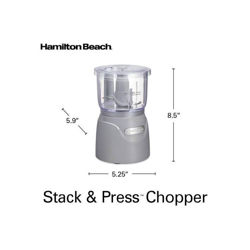 slide 8 of 8, Hamilton Beach 3-Cup Stack & Press Food Chopper - Gray - 72740: Compact Vegetable Processor, Dishwasher-Safe Parts, 1 ct