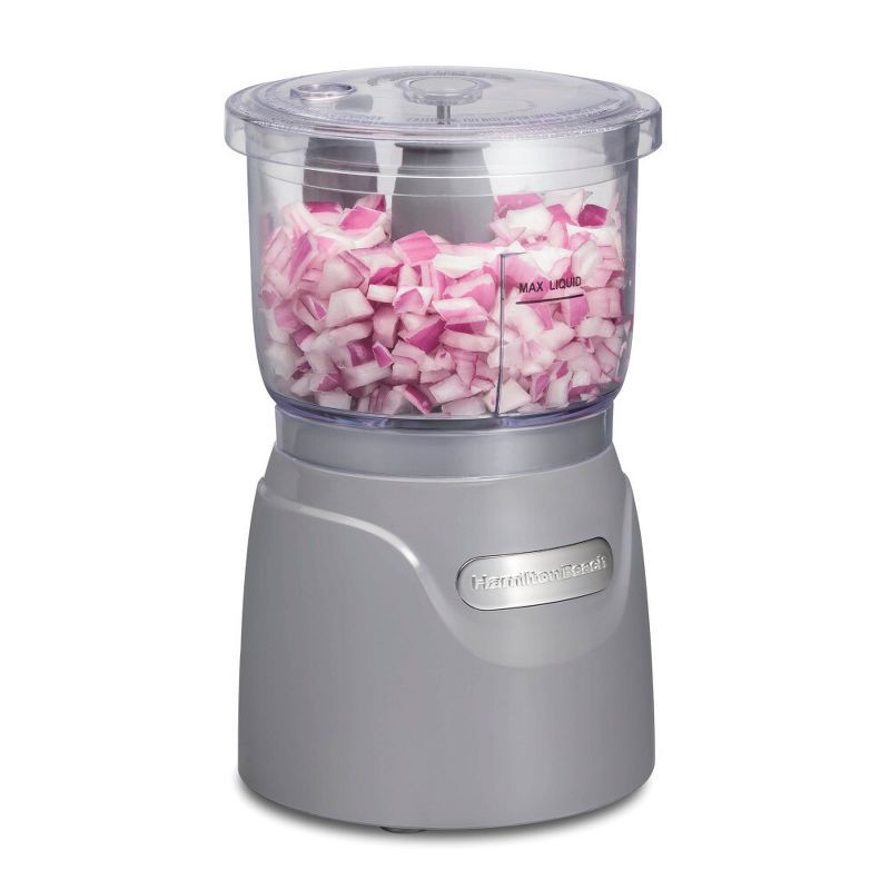slide 1 of 9, Hamilton Beach 3-Cup Stack & Press Food Chopper - Gray - 72740: Compact Vegetable Processor, Dishwasher-Safe Parts, 1 ct