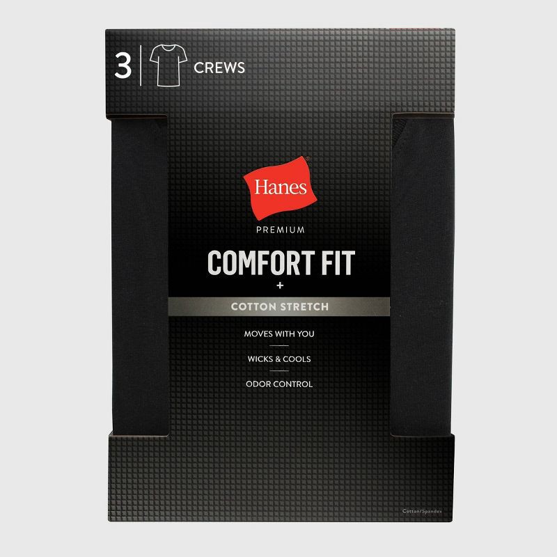 slide 2 of 4, Hanes Premium Black Label Men's 3pk Crew Neck Undershirt - Black M: Cotton Blend, Tagless, Short Sleeve, Pullover, 3 ct