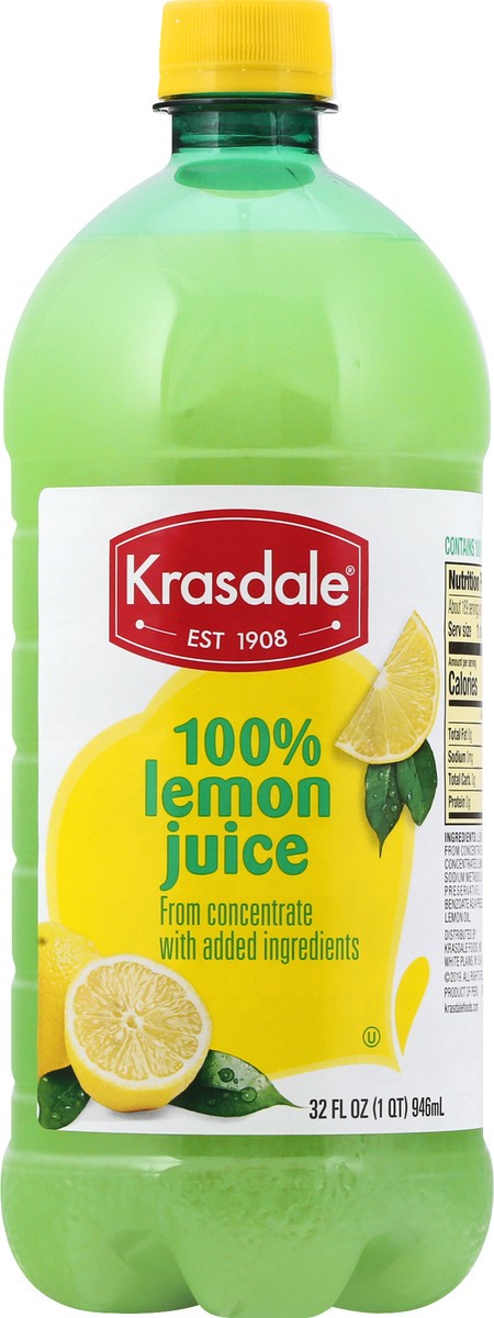 slide 1 of 13, Krasdale Lemon 100% Lemon Juice 32 oz, 32 oz