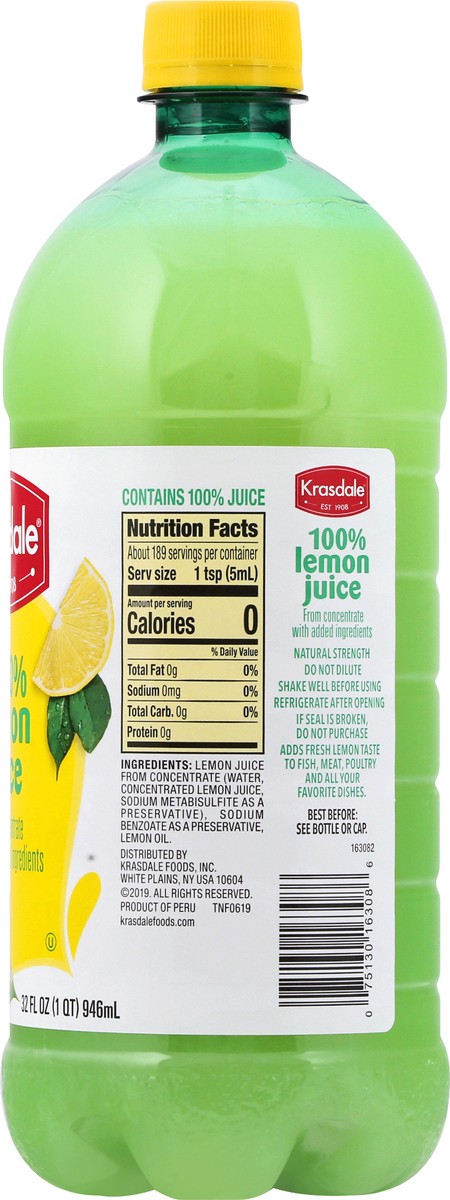 slide 7 of 13, Krasdale Lemon 100% Lemon Juice 32 oz, 32 oz