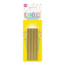 18ct Sparkler Birthday Candles Gold: Sparkling Cake Sparklers for Holidays by Unique Industries