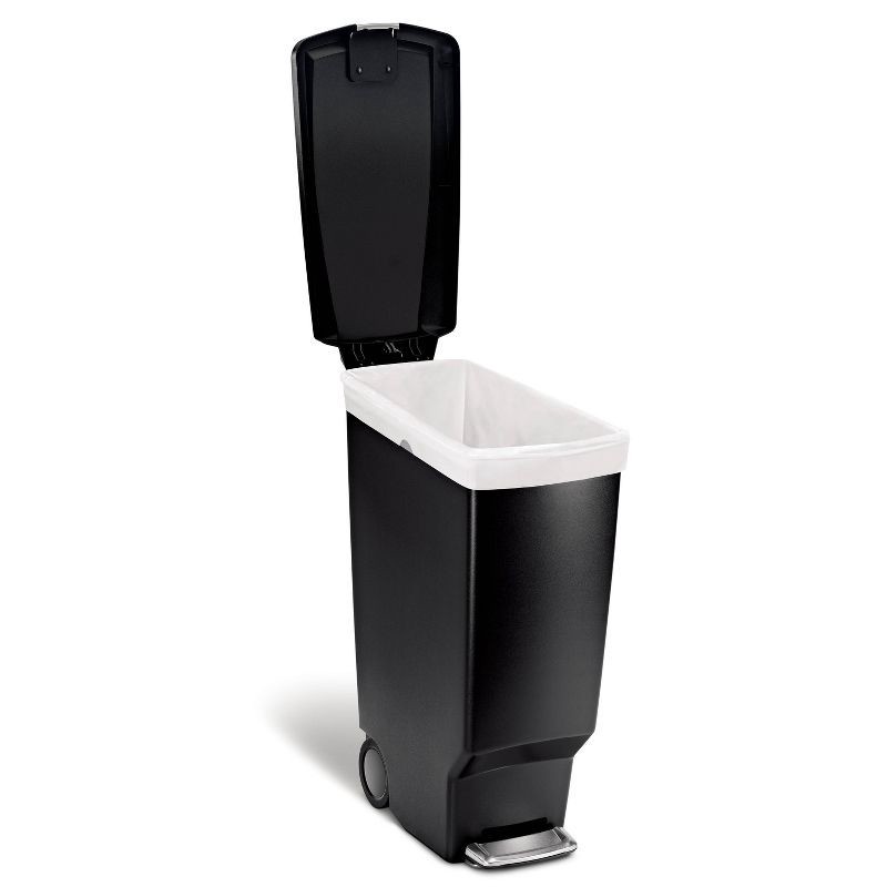 slide 2 of 3, simplehuman 40L Slim Kitchen Step Trash Can Black Plastic with Soft-Close Locking Lid: Indoor Garbage Can, 10 Gallon Capacity, 1 ct