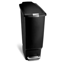 simplehuman 40L Slim Plastic Step Trash Can Black Plastic with Soft-Close Locking Lid: Indoor Garbage Can, 10 Gallon Capacity
