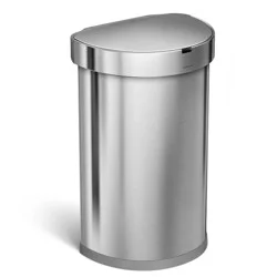 simplehuman 45L Semi-Round Liner Rim Motion Sensor Kitchen Trash Can Stainless Steel: Touchless Indoor Garbage Can