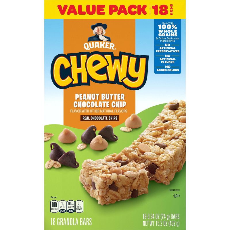 slide 3 of 6, Quaker Chewy Peanut Butter Chocolate Chip Granola Bars - 15.2oz/18ct, 15.2 oz, 18 ct