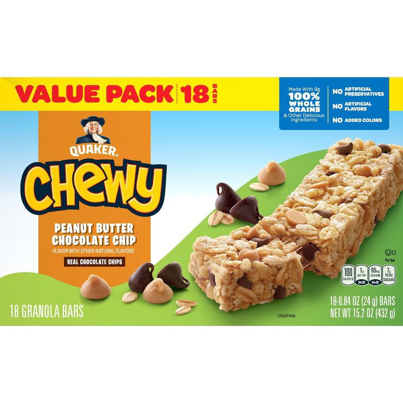 slide 4 of 6, Quaker Chewy Peanut Butter Chocolate Chip Granola Bars - 15.2oz/18ct, 15.2 oz, 18 ct