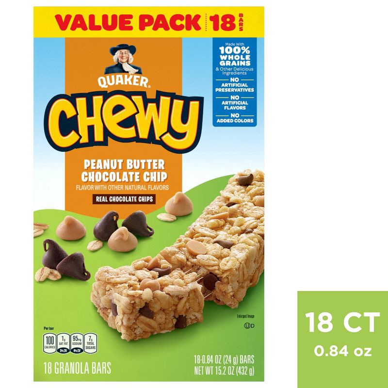 slide 6 of 6, Quaker Chewy Peanut Butter Chocolate Chip Granola Bars - 15.2oz/18ct, 15.2 oz, 18 ct