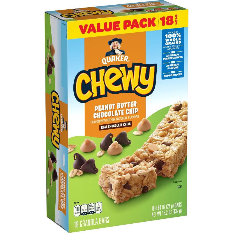 slide 1 of 6, Quaker Chewy Peanut Butter Chocolate Chip Granola Bars - 15.2oz/18ct, 15.2 oz, 18 ct