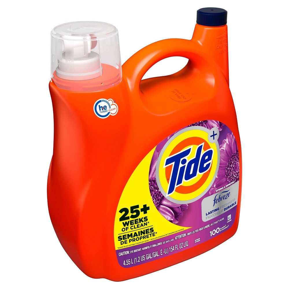 slide 3 of 11, Tide Plus Febreze High Efficiency Liquid Laundry Detergent - Spring & Renewal - 154 fl oz, 154 fl oz