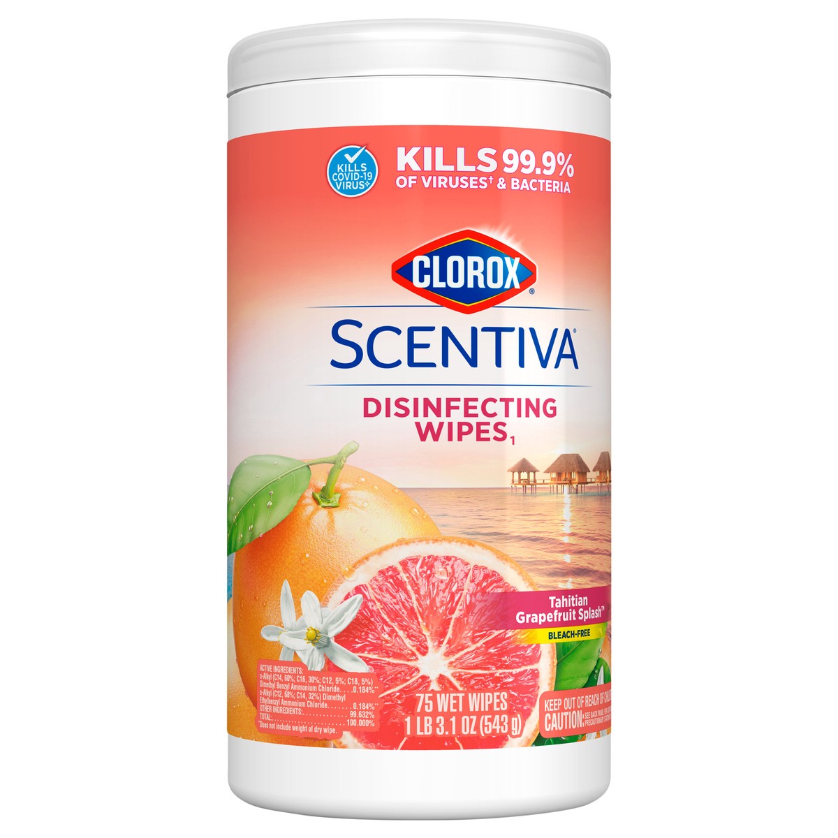 slide 2 of 7, Clorox Scentiva Wipes, Bleach Free Cleaning Wipes, Grapefruit & Orange Blossom, 75 ct