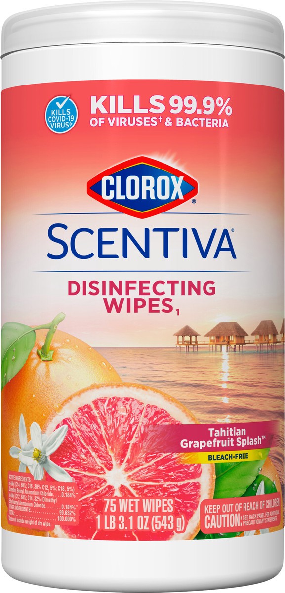 slide 4 of 7, Clorox Scentiva Wipes, Bleach Free Cleaning Wipes, Grapefruit & Orange Blossom, 75 ct