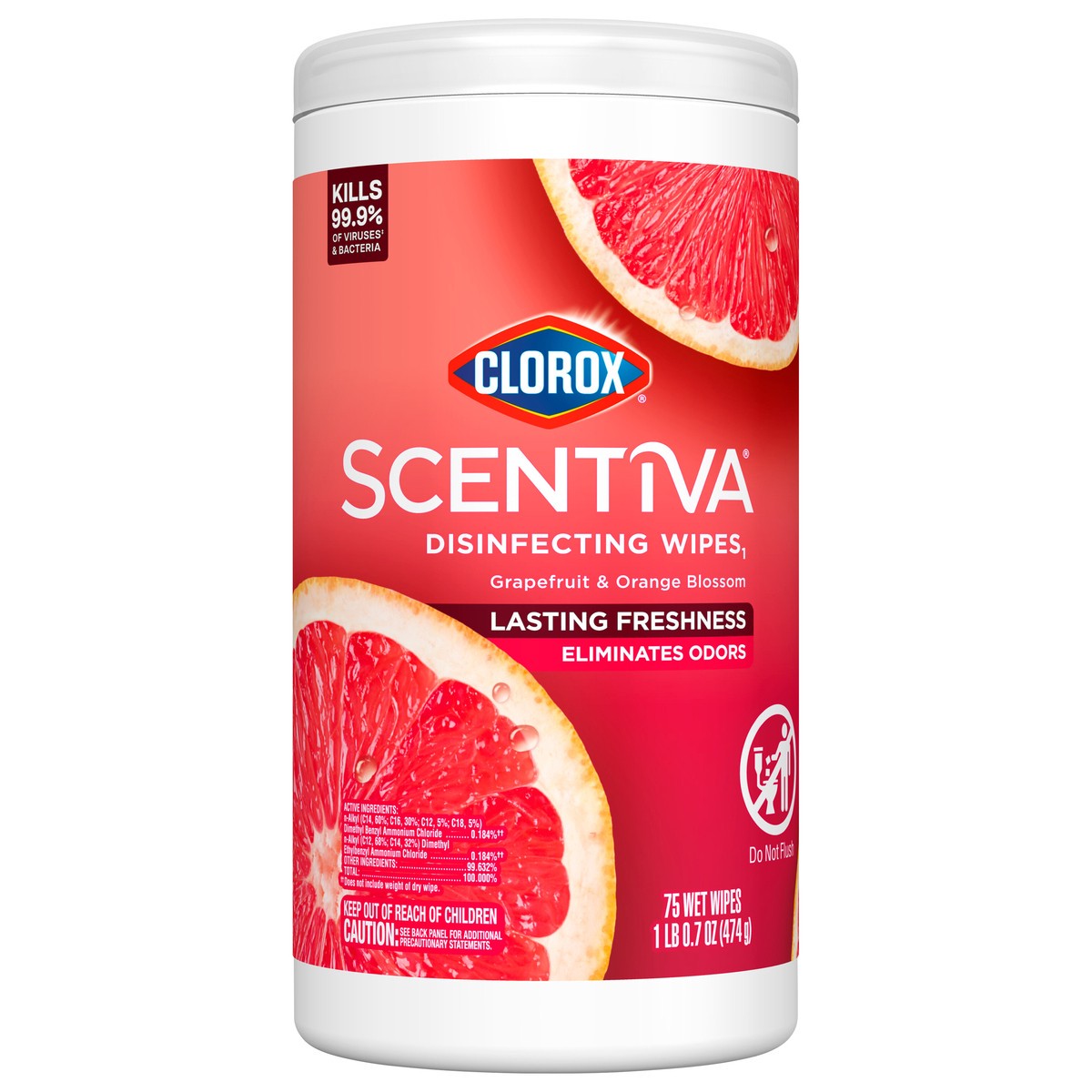 slide 1 of 7, Clorox Scentiva Wipes, Bleach Free Cleaning Wipes, Grapefruit & Orange Blossom, 75 ct