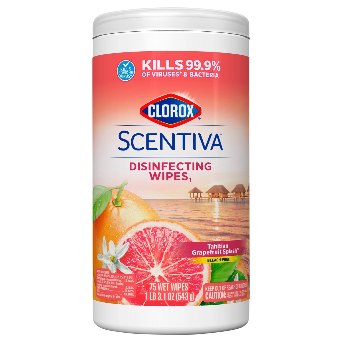 slide 7 of 7, Clorox Scentiva Wipes, Bleach Free Cleaning Wipes, Grapefruit & Orange Blossom, 75 ct