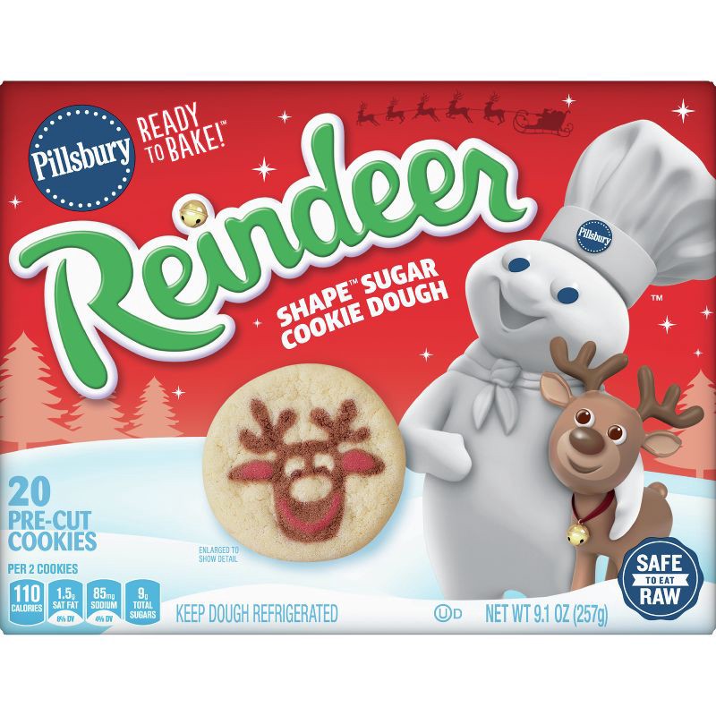 slide 2 of 8, Pillsbury Ready-to-Bake Reindeer Shape Sugar Cookie Dough - 9.1oz/20ct, 9.1 oz, 20 ct