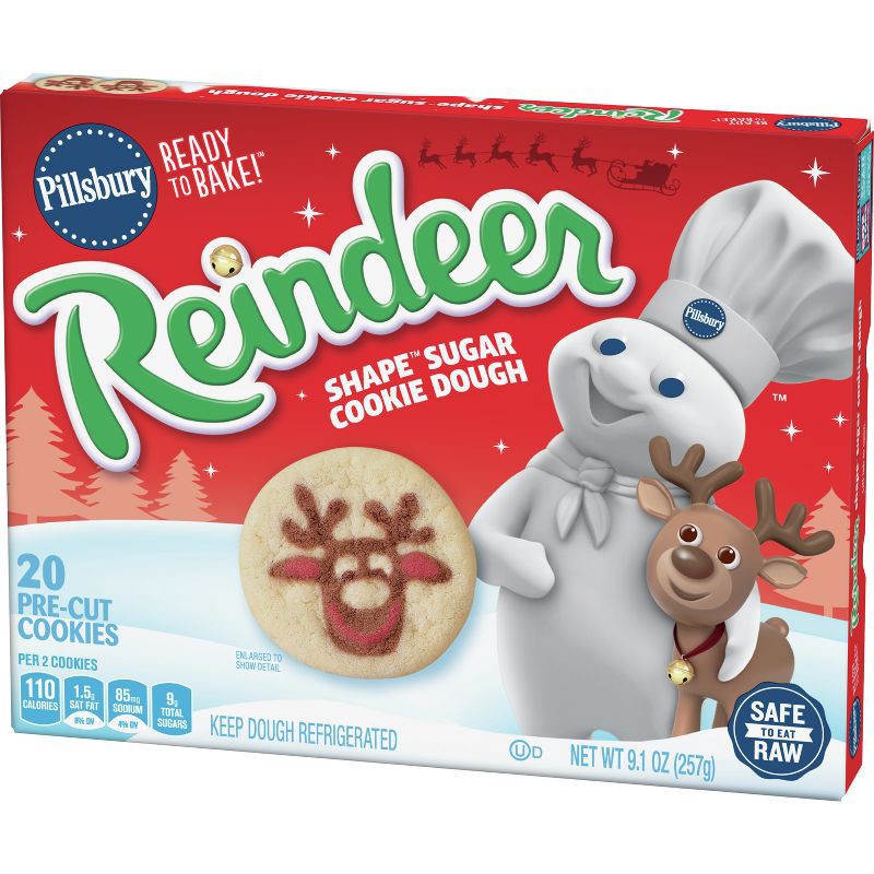 slide 3 of 8, Pillsbury Ready-to-Bake Reindeer Shape Sugar Cookie Dough - 9.1oz/20ct, 9.1 oz, 20 ct