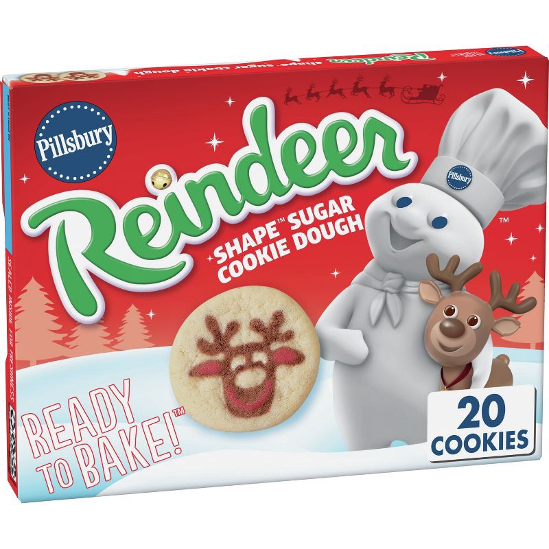 slide 1 of 8, Pillsbury Ready-to-Bake Reindeer Shape Sugar Cookie Dough - 9.1oz/20ct, 9.1 oz, 20 ct