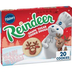 Pillsbury Ready-to-Bake Reindeer Shape Sugar Cookie Dough - 9.1oz/20ct