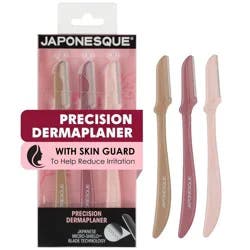 JAPONESQUE Precision Dermaplaner Facial Brush Razors - 3ct: Exfoliating, Fine Line Reduction, Stainless Steel