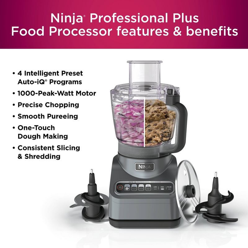 slide 5 of 12, Ninja Professional 850W 9-Cup Food Processor - BN601: Stainless Steel, 3 Speeds, Mix, Chop, Slice, Shred, Puree, Dishwasher Safe, 1 ct