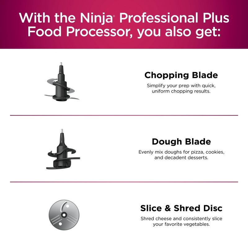 slide 7 of 12, Ninja Professional 850W 9-Cup Food Processor - BN601: Stainless Steel, 3 Speeds, Mix, Chop, Slice, Shred, Puree, Dishwasher Safe, 1 ct