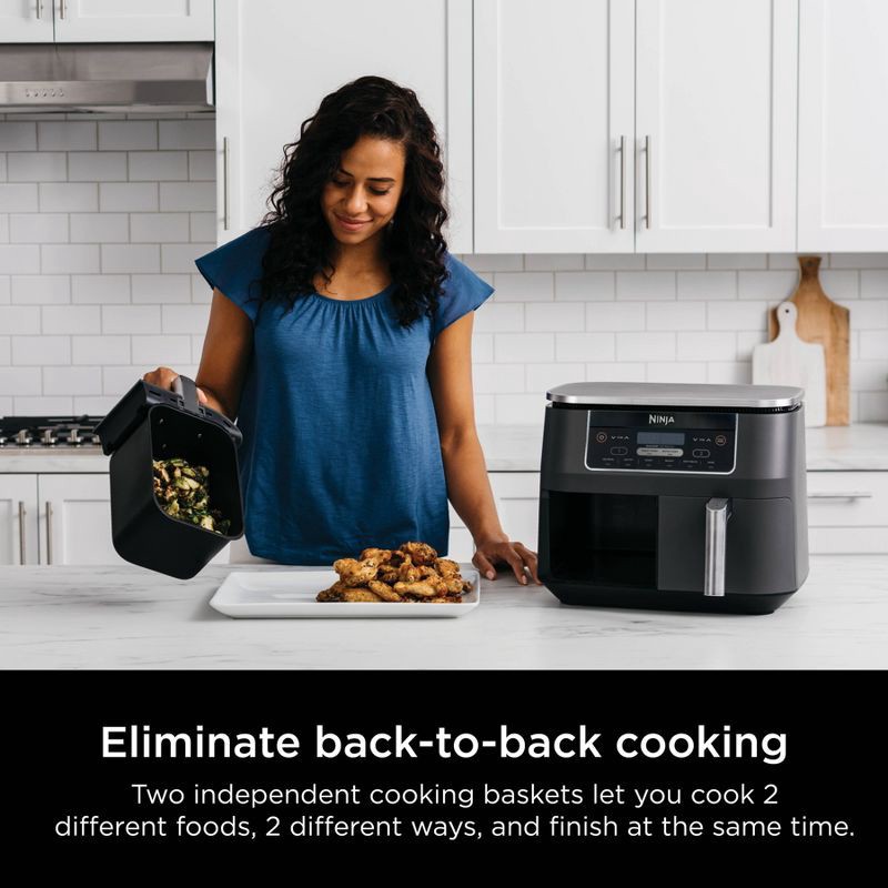 slide 3 of 11, Ninja Foodi 8qt Original Dualzone 2 Basket Air Fryer with 6 functions - DZ201: Stainless Steel, Digital Control, Dishwasher-Safe, 8 qt