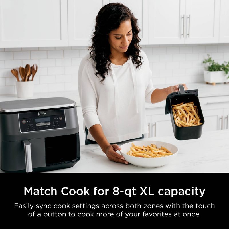 slide 5 of 11, Ninja Foodi 8qt Original Dualzone 2 Basket Air Fryer with 6 functions - DZ201: Stainless Steel, Digital Control, Dishwasher-Safe, 8 qt