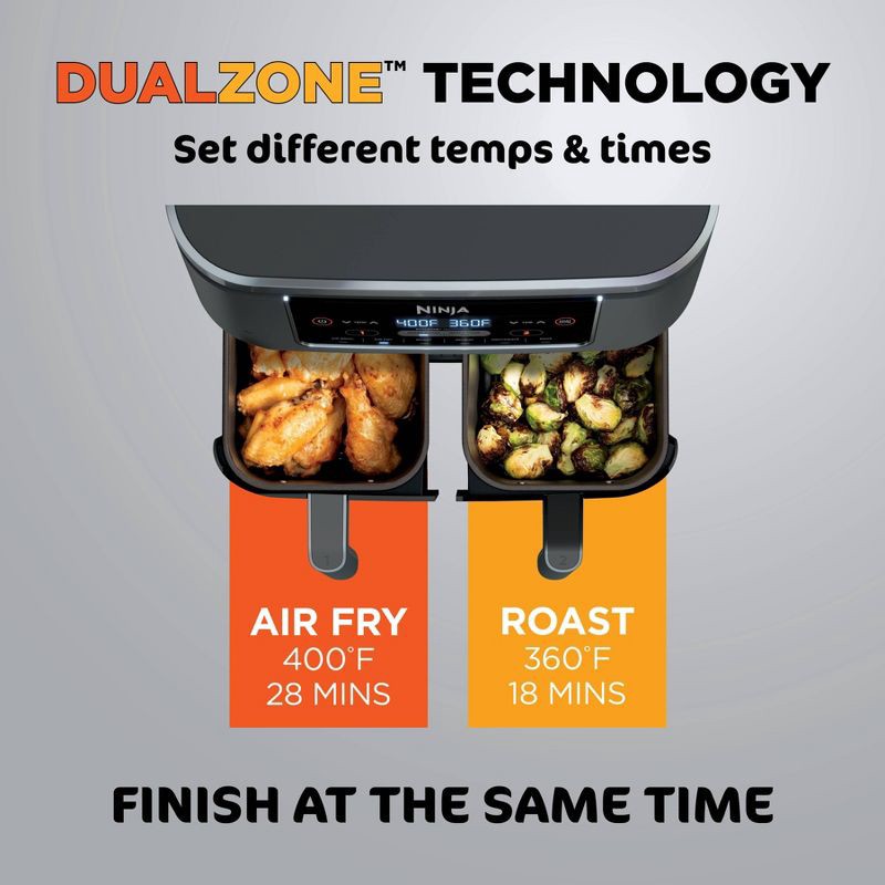 slide 8 of 11, Ninja Foodi 8qt Original Dualzone 2 Basket Air Fryer with 6 functions - DZ201: Stainless Steel, Digital Control, Dishwasher-Safe, 8 qt