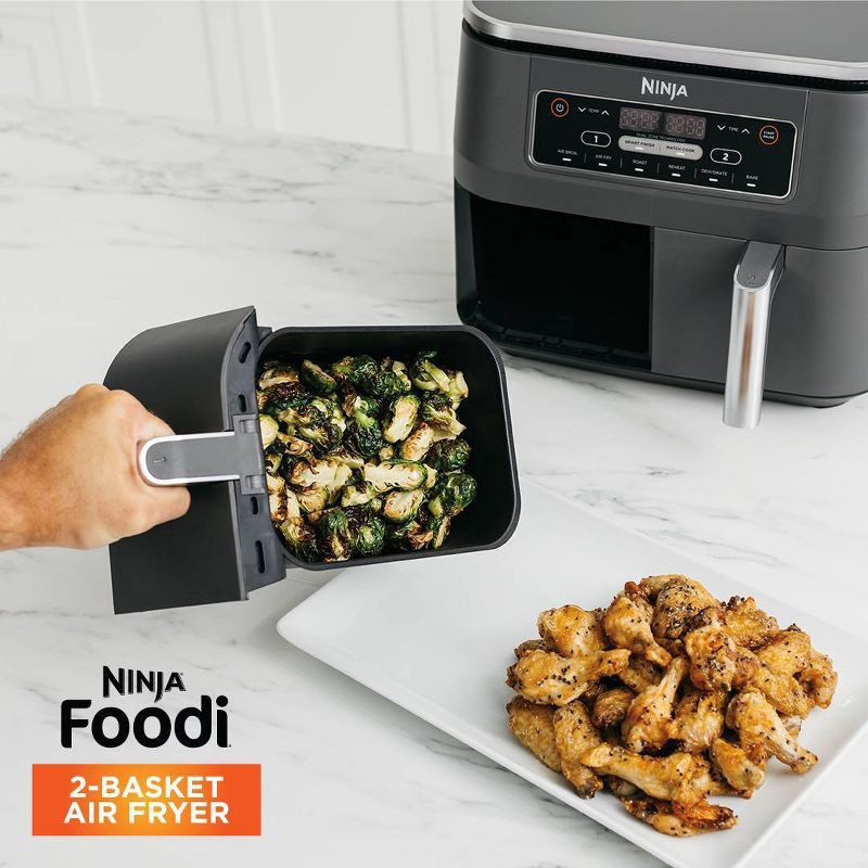 slide 11 of 11, Ninja Foodi 8qt Original Dualzone 2 Basket Air Fryer with 6 functions - DZ201: Stainless Steel, Digital Control, Dishwasher-Safe, 8 qt