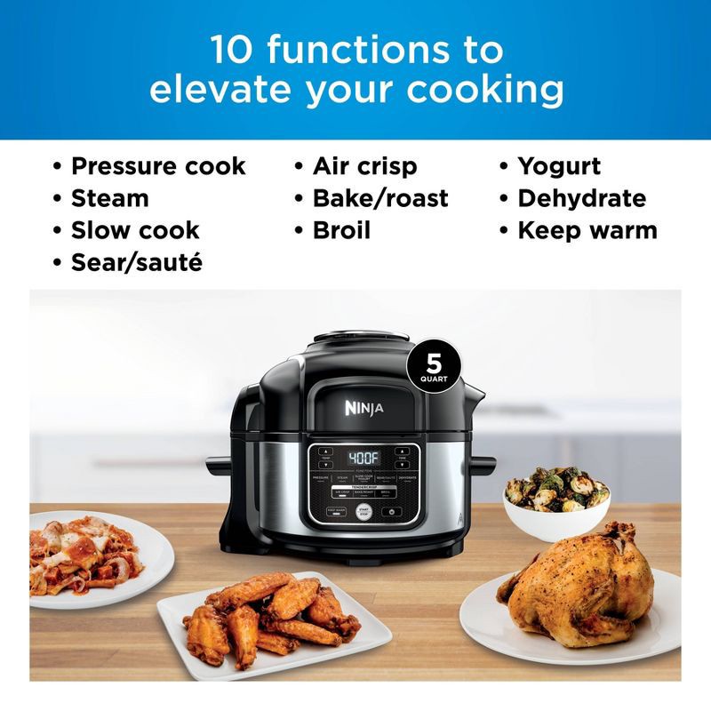 slide 3 of 10, Ninja Foodi Programmable 10-in-1 5qt Pressure Cooker and Air Fryer - FD101: Stainless Steel, Slow Cooker, Digital Timer, 5 qt