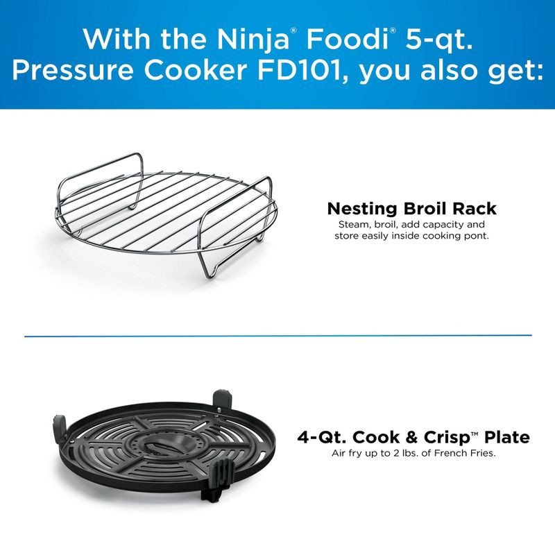 slide 5 of 10, Ninja Foodi Programmable 10-in-1 5qt Pressure Cooker and Air Fryer - FD101: Stainless Steel, Slow Cooker, Digital Timer, 5 qt