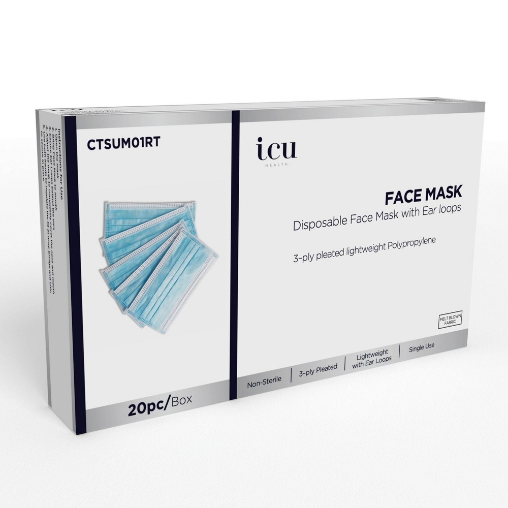 slide 2 of 4, ICU Health Non-Medical Disposable Face Mask - Blue - 20ct, 20 ct