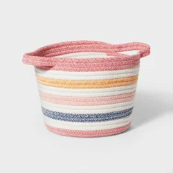 Small Striped Coiled Rope Kids' Storage Bin - Pillowfort™: Multicolor Toy Basket, Polyester & Cotton, Circular