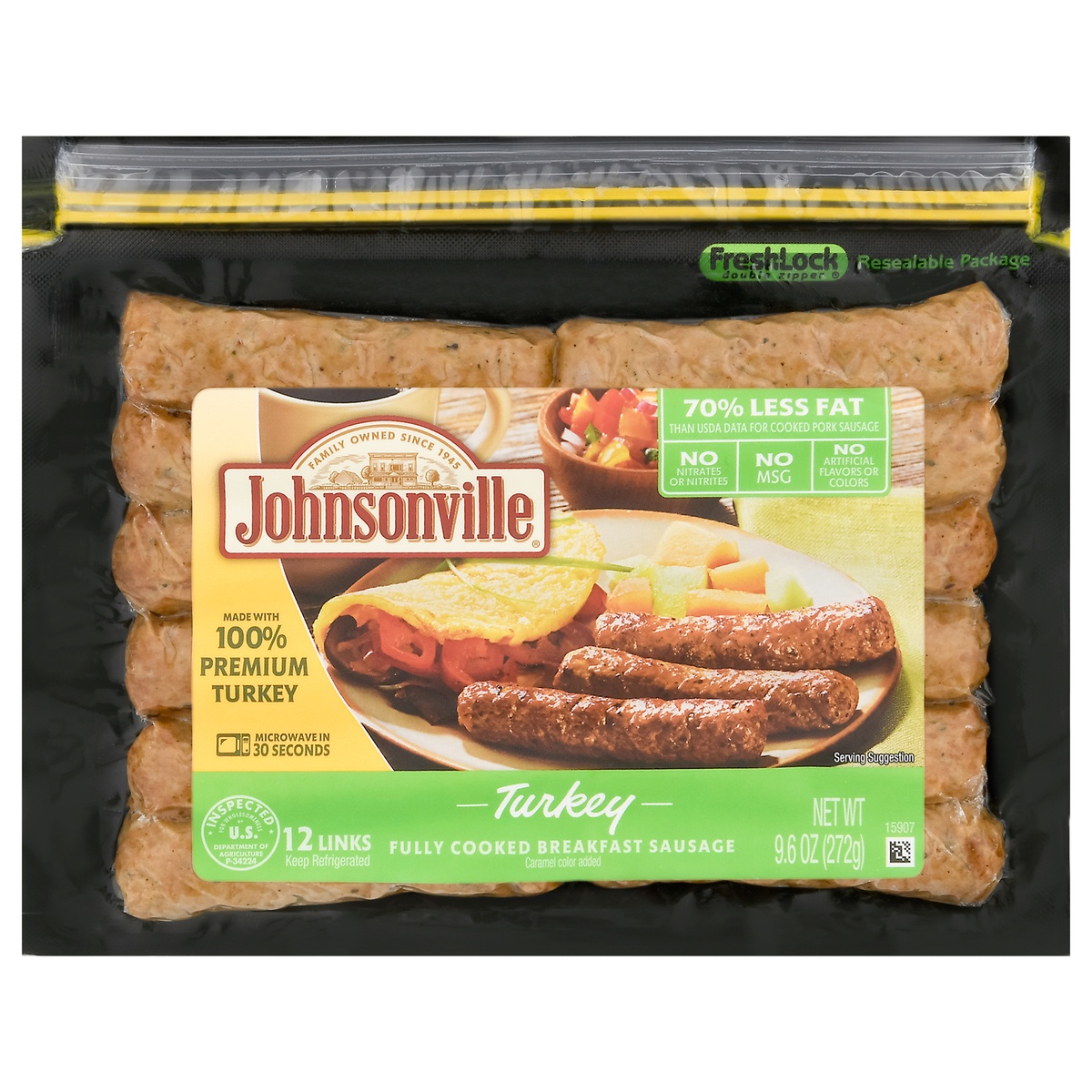 slide 1 of 1, Johnsonville Fully Cooked Turkey Sausage Links, 12 ct; 9.6 oz