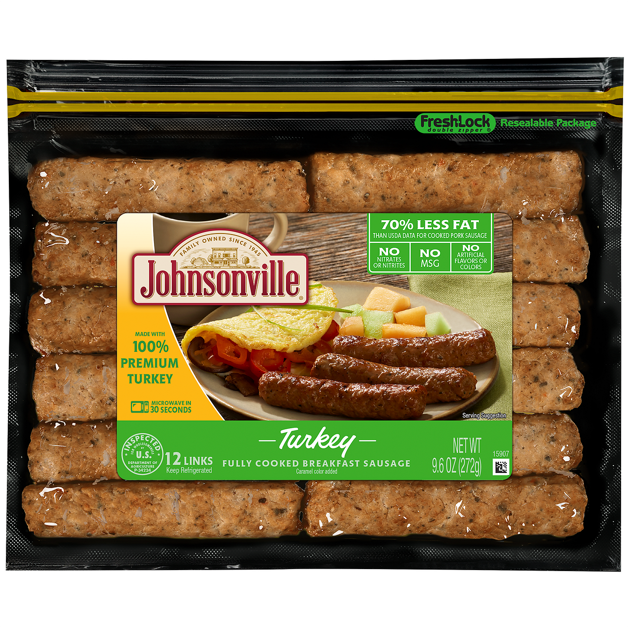 slide 1 of 3, Johnsonville Fully Cooked Turkey Breakfast Sausage, 12 Count, 9.6 oz, 9.6 oz