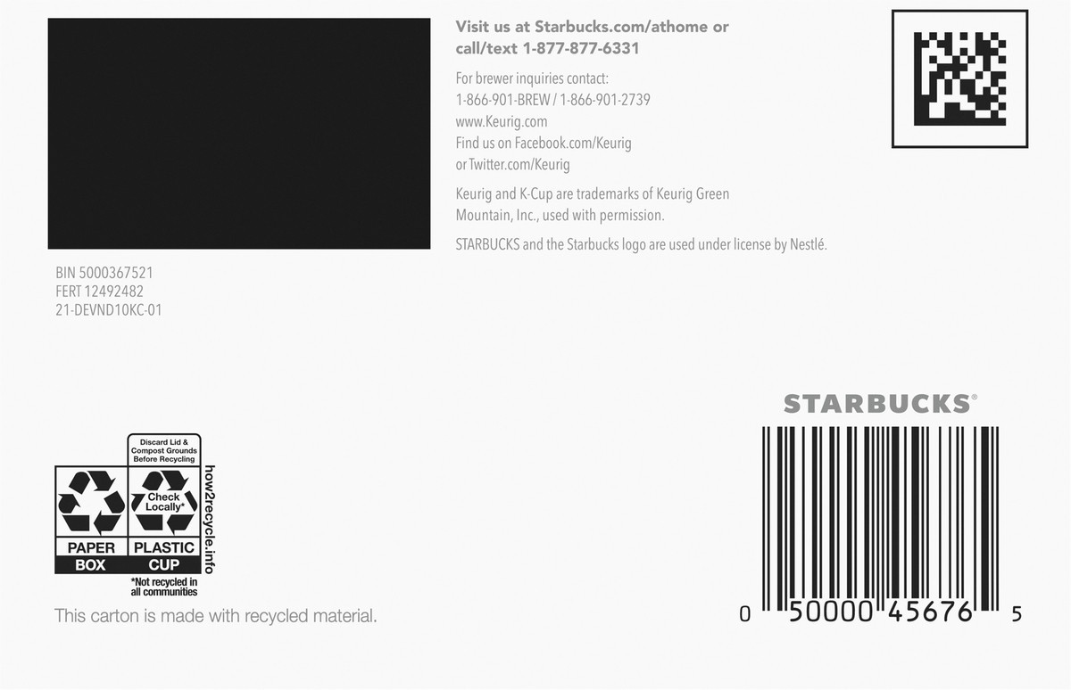 slide 5 of 8, Starbucks K-Cup Pods Decaffeinated Blonde Roast Ground 100% Arabica Decaf Veranda Blend Coffee 10 - 0.42 oz Pods, 10 ct