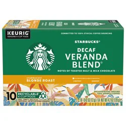 Starbucks K-Cup Coffee Pods, Starbucks Blonde Roast Hot or Iced Coffee, Decaf Veranda Blend, 10 Keurig Pods