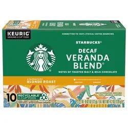 Starbucks K-Cup Coffee Pods, Starbucks Blonde Roast Hot or Iced Coffee, Decaf Veranda Blend, 10 Keurig Pods
