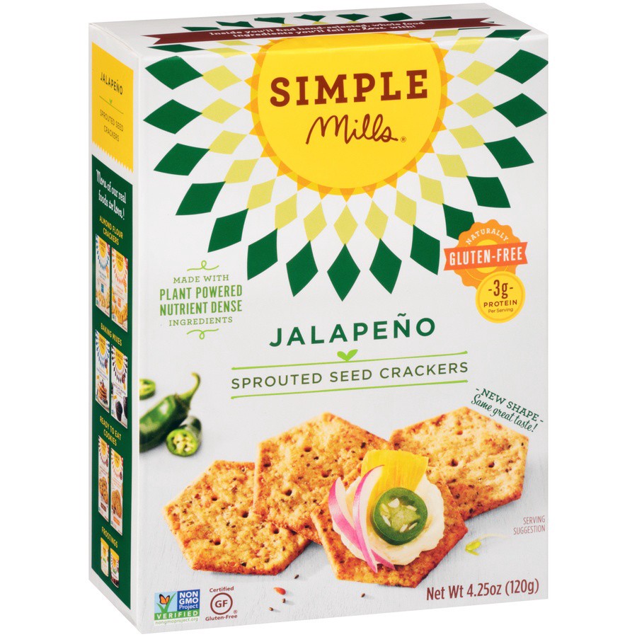 slide 8 of 8, Simple Mills Crackers, Sprouted Seed, Jalapeno, 4.25 Ounce, 4.25 oz