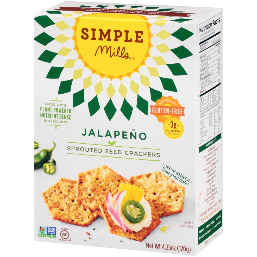 slide 7 of 8, Simple Mills Crackers, Sprouted Seed, Jalapeno, 4.25 Ounce, 4.25 oz