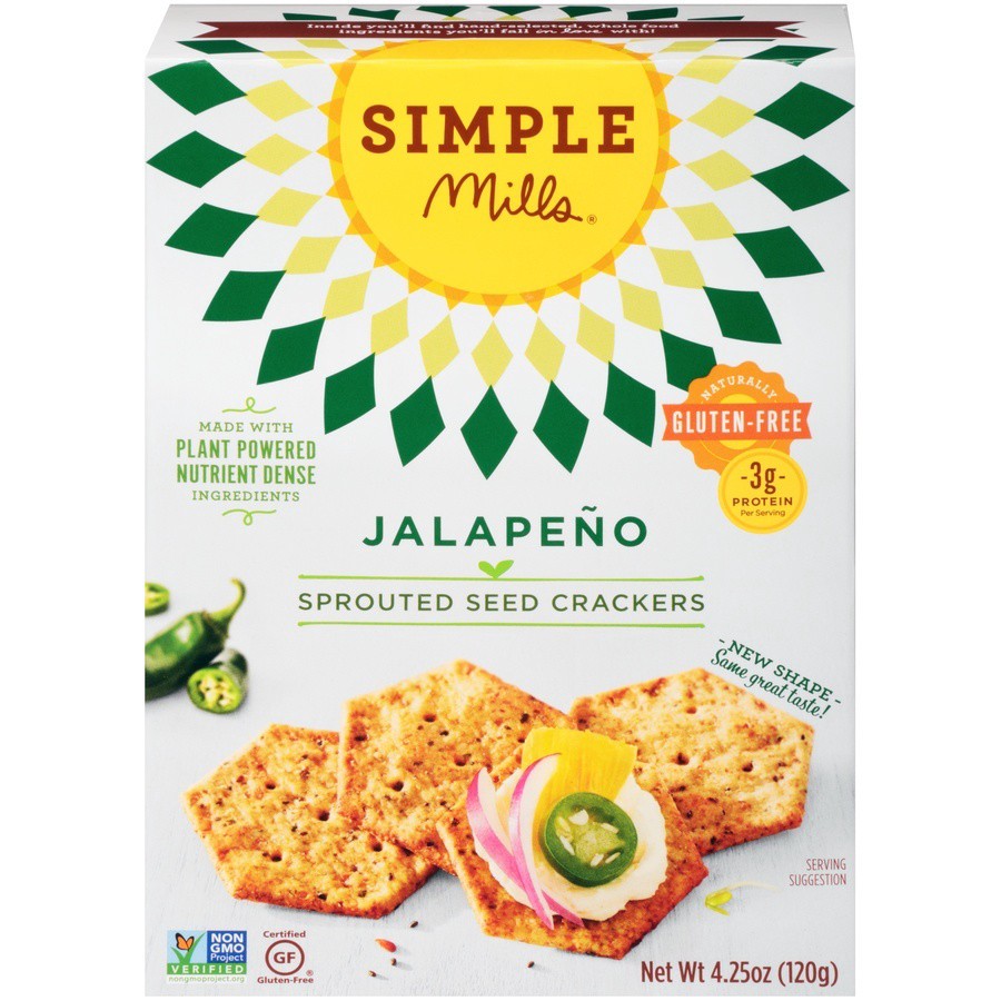 slide 1 of 8, Simple Mills Crackers, Sprouted Seed, Jalapeno, 4.25 Ounce, 4.25 oz