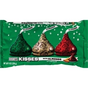 slide 1 of 1, Hershey's Red & Green Kisses With Almonds, 8 oz