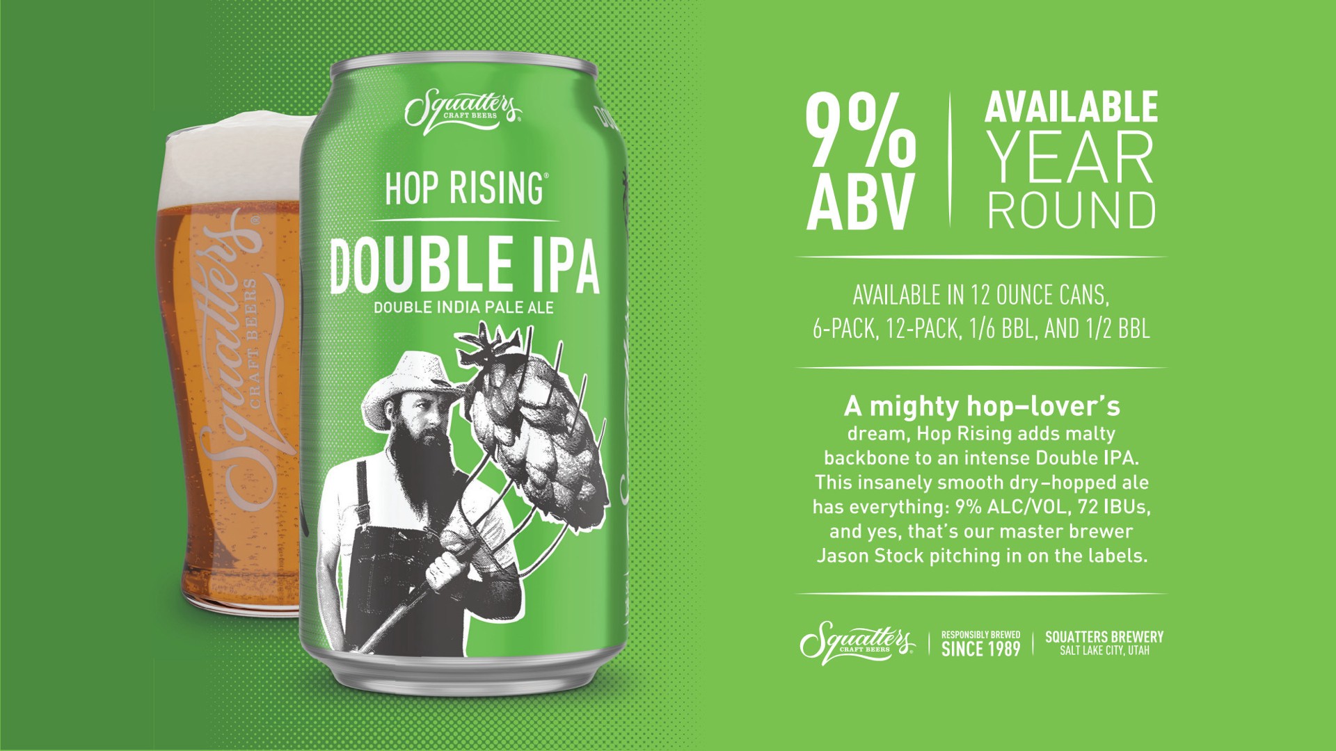 slide 3 of 8, Squatters Hop Rising 12 Pack Double IPA Beer 12 ea, 12 oz