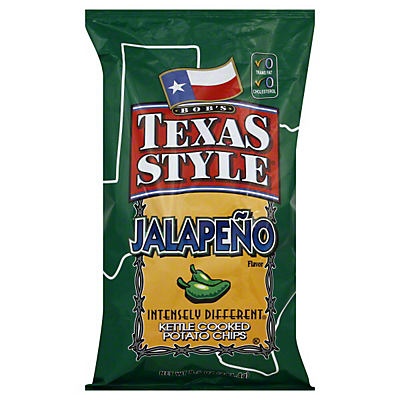 slide 1 of 1, Bob's Texas Style Kettle Cooked Jalapeno Flavor Potato Chips, 8.5 oz