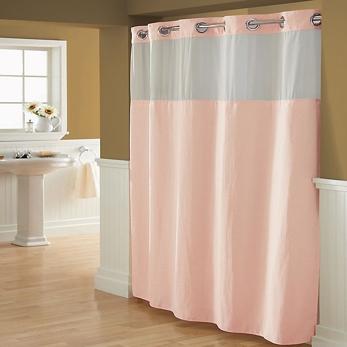slide 1 of 1, Hookless Waffle Fabric Shower Curtain - Blush, 54 in x 80 in
