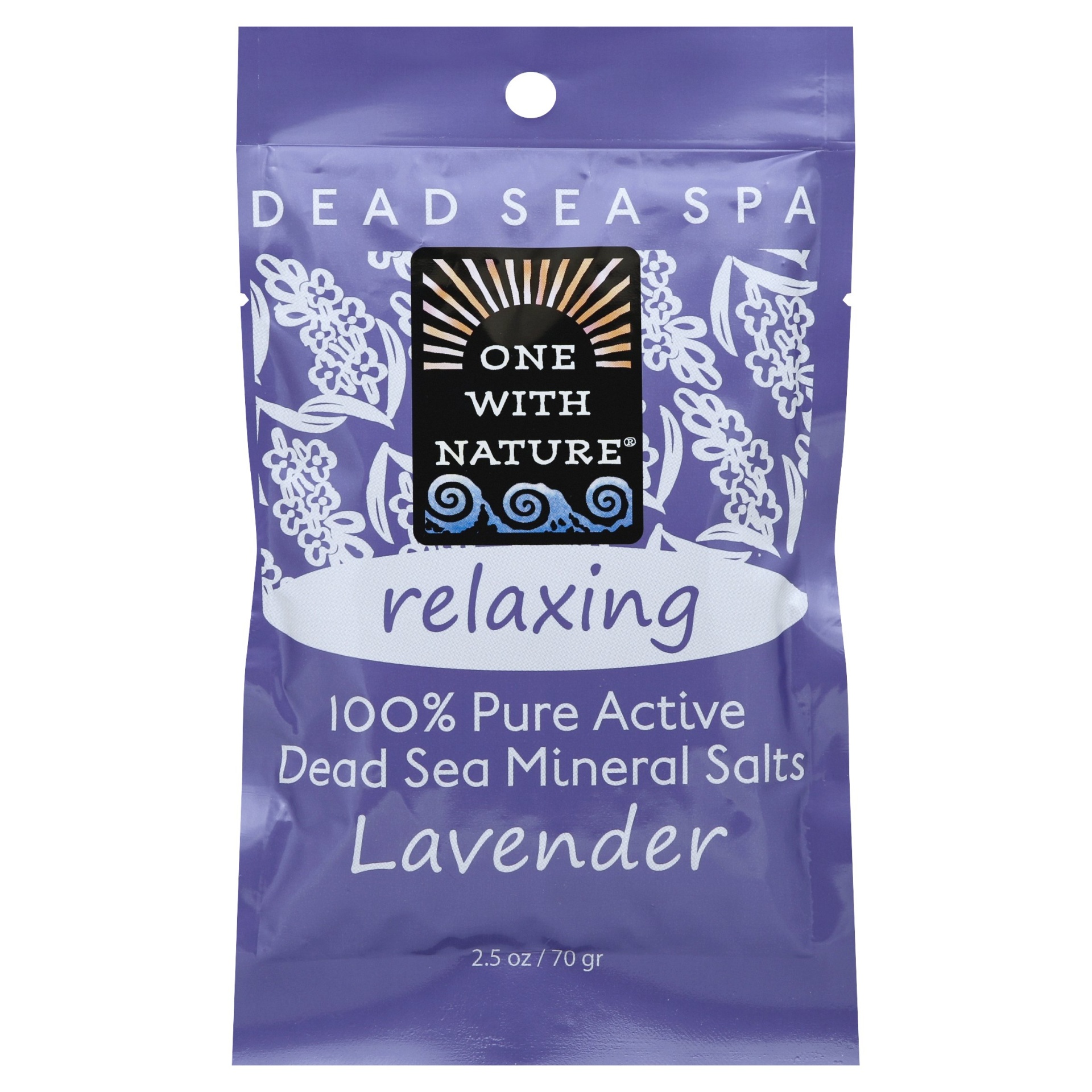 slide 1 of 1, One With Nature Dead Sea Spa  Lavender Relaxing Mineral Bath Salts , 2.5 oz